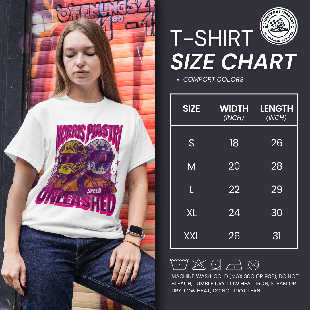 Norris & Piastri “Speed Unleashed” Tee – Dual Driver Helmet Graphic