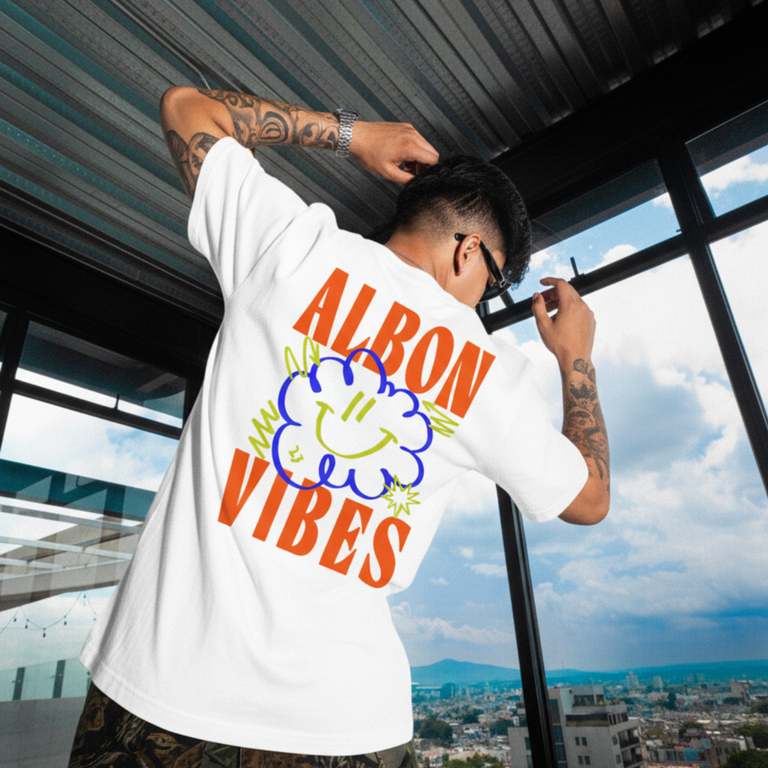 Alex Albon “Vibes” T-Shirt – Retro Smiley Graphic for Laid-Back Racing Fans