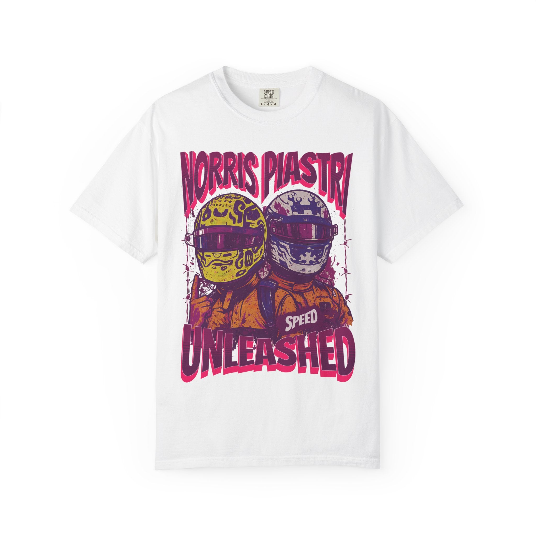 Norris & Piastri “Speed Unleashed” Tee – Dual Driver Helmet Graphic