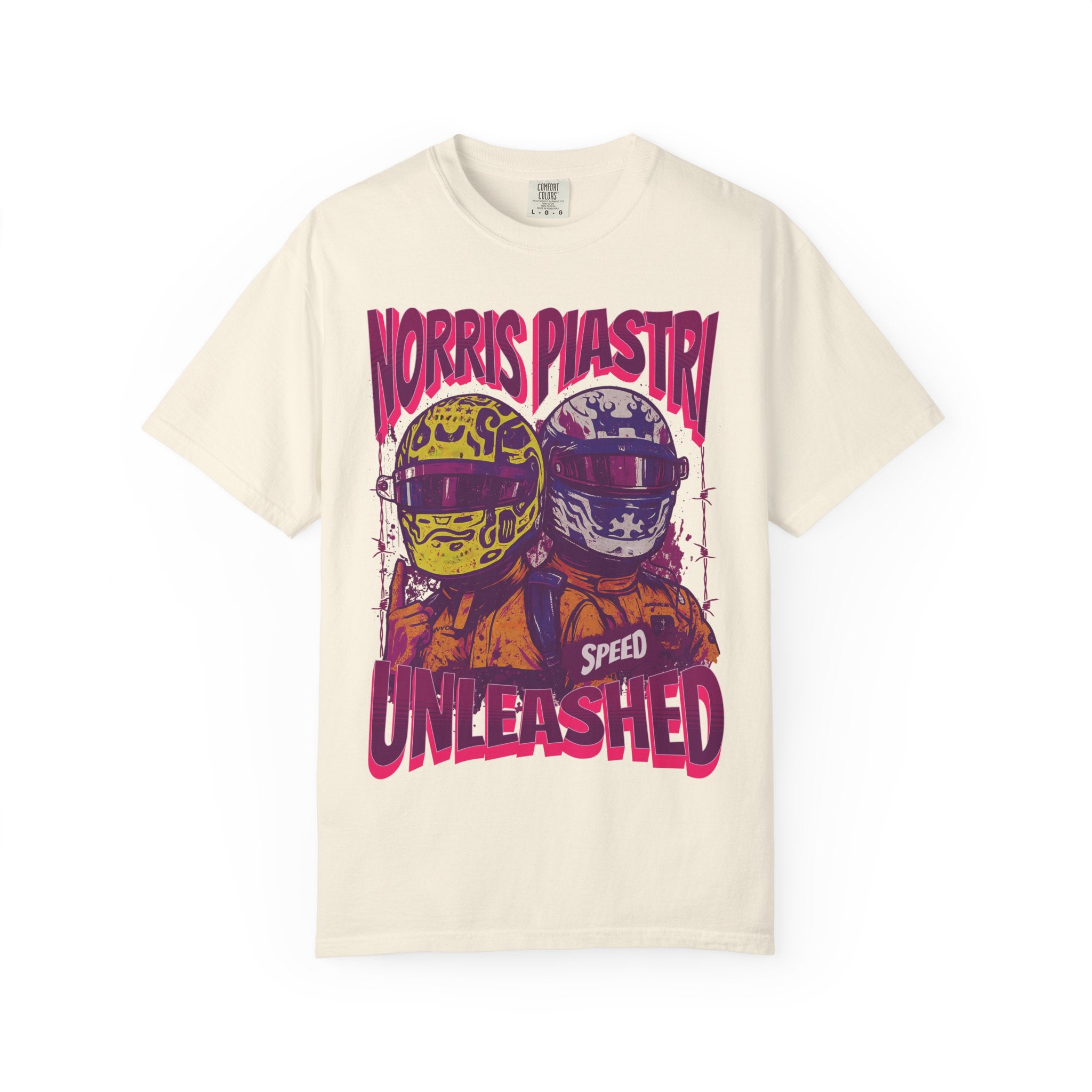 Norris & Piastri “Speed Unleashed” Tee – Dual Driver Helmet Graphic